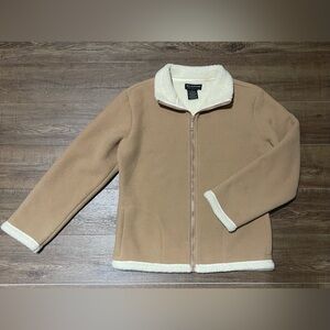 BC Clothing Original Tan Fleece Jacket with Cream Trim- Ladies Small